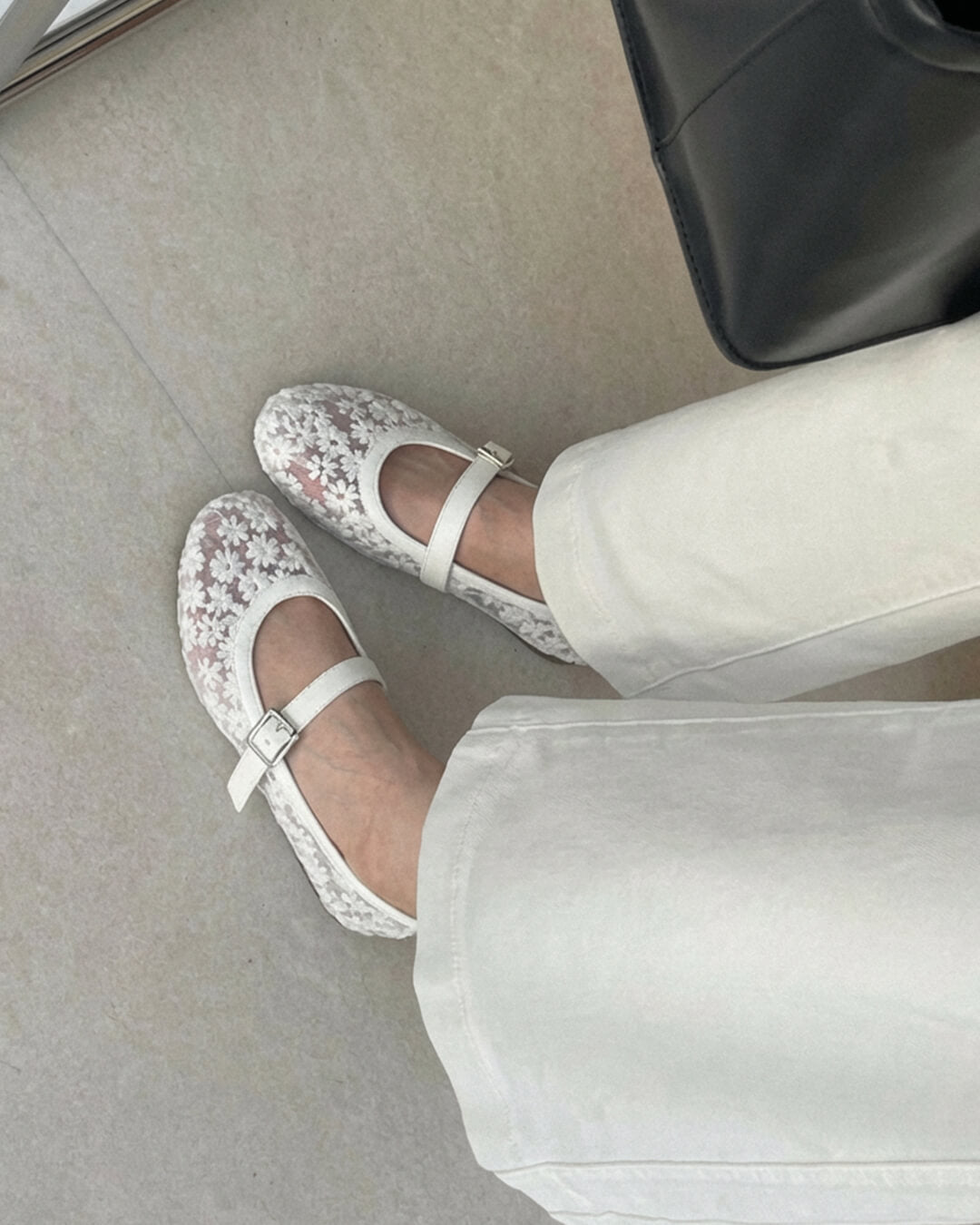 Beige Mesh Mary Jane Ballet Flats – Women's Comfortable Everyday Ballet Flats