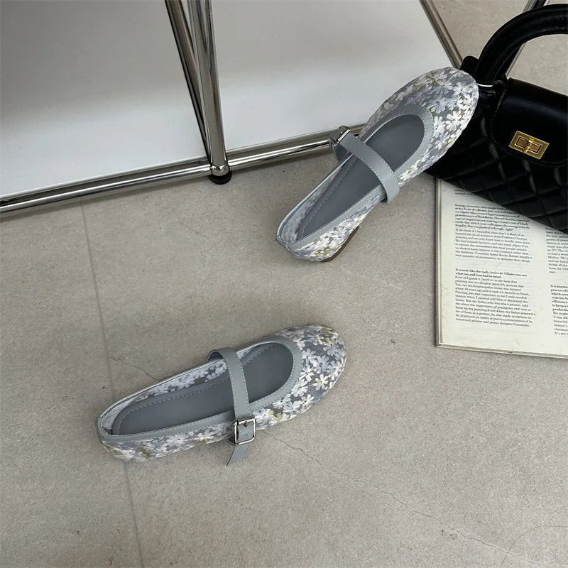 Beige Mesh Mary Jane Ballet Flats – Women's Comfortable Everyday Ballet Flats
