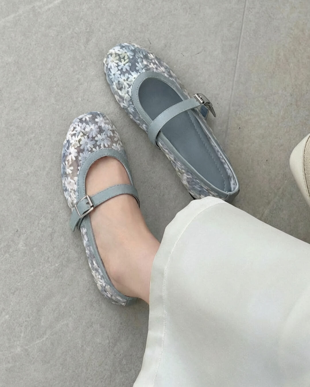 Beige Mesh Mary Jane Ballet Flats – Women's Comfortable Everyday Ballet Flats
