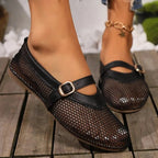 Black Mesh Mary Jane Ballet Flats – Women's Comfortable Everyday Ballet Flats