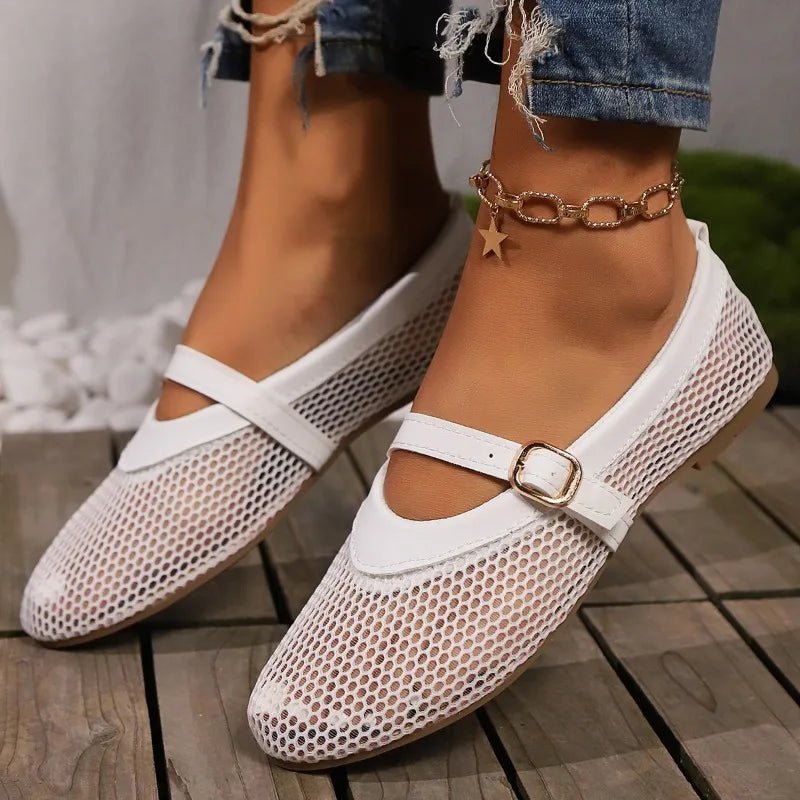 Black Mesh Mary Jane Ballet Flats – Women's Comfortable Everyday Ballet Flats
