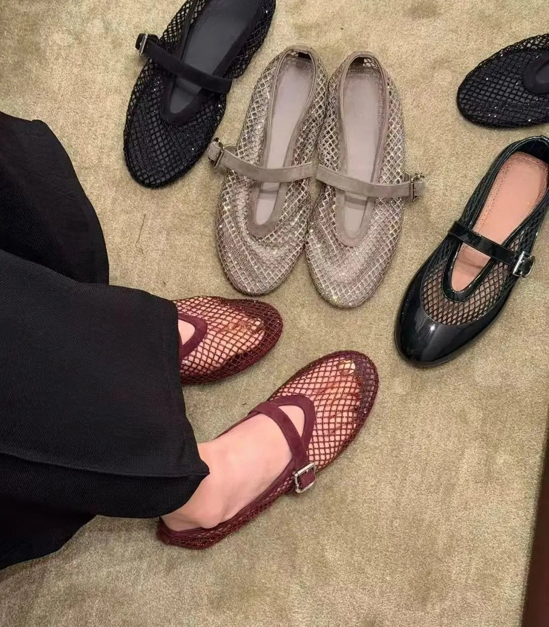 Black Rhinestone Mesh Ballet Flats – Women's Comfortable Everyday Ballet Flats