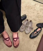 Black Rhinestone Mesh Ballet Flats – Women's Comfortable Everyday Ballet Flats