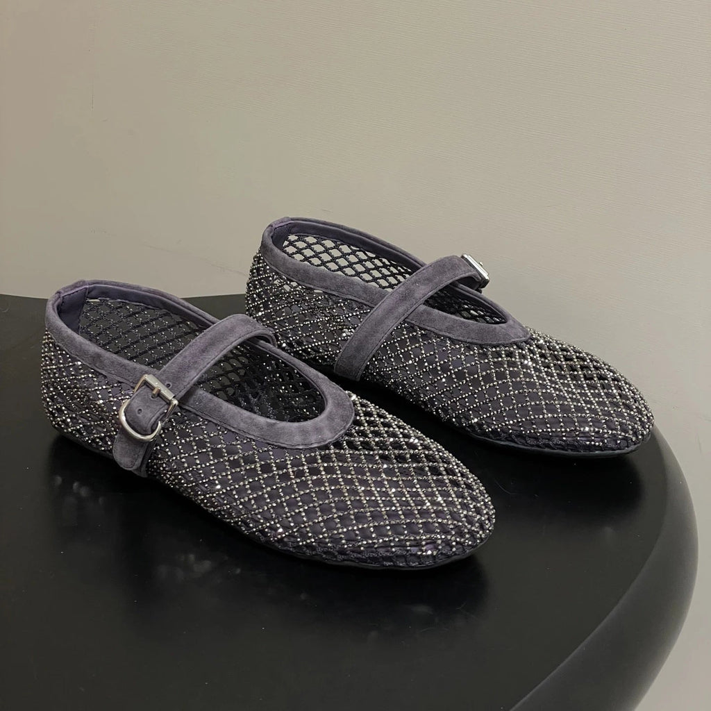 Black Rhinestone Mesh Ballet Flats – Women's Comfortable Everyday Ballet Flats