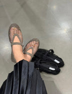 Black Rhinestone Mesh Ballet Flats – Women's Comfortable Everyday Ballet Flats