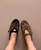 Black Rhinestone Mesh Ballet Flats – Women's Comfortable Everyday Ballet Flats