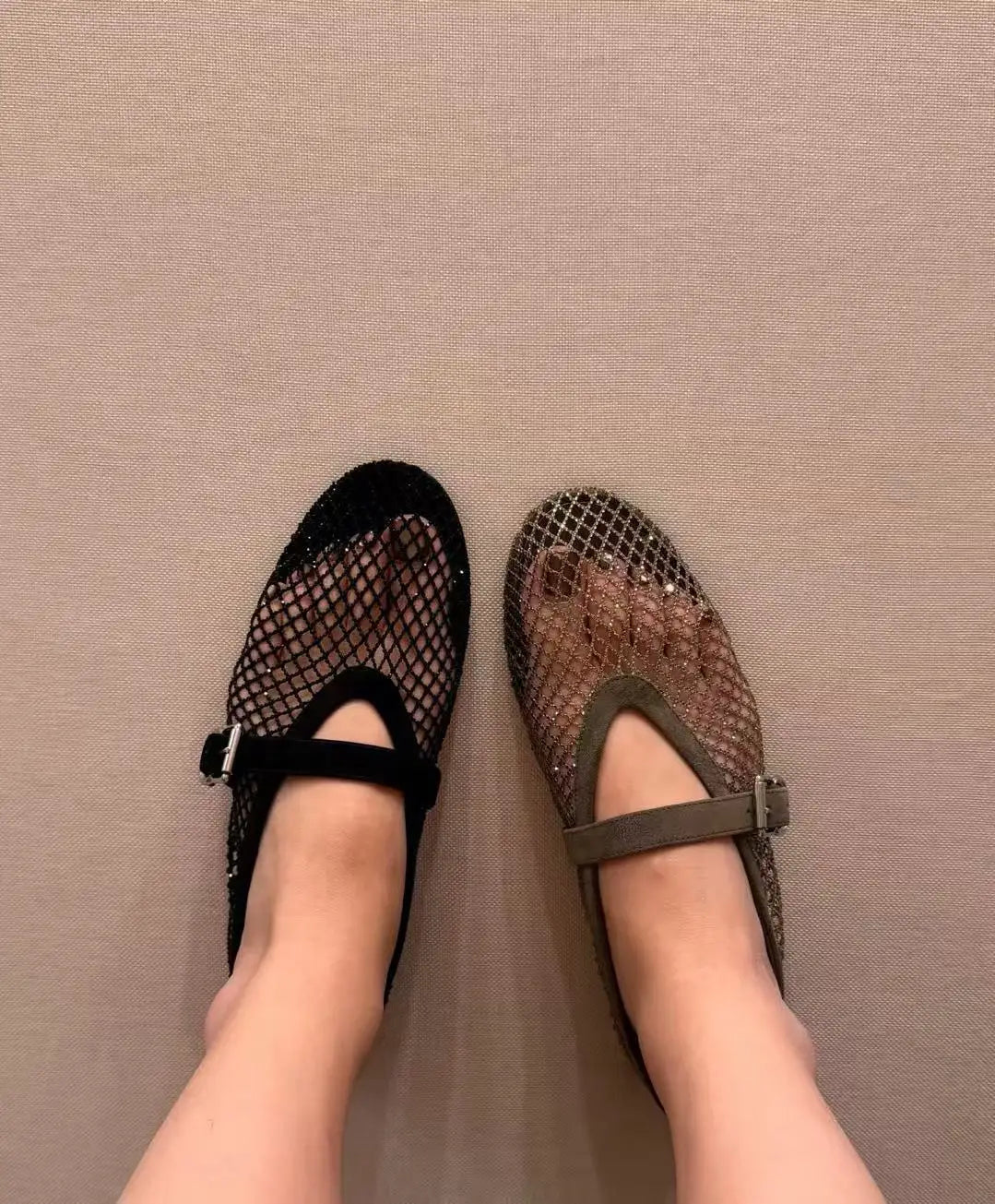 Black Rhinestone Mesh Ballet Flats – Women's Comfortable Everyday Ballet Flats