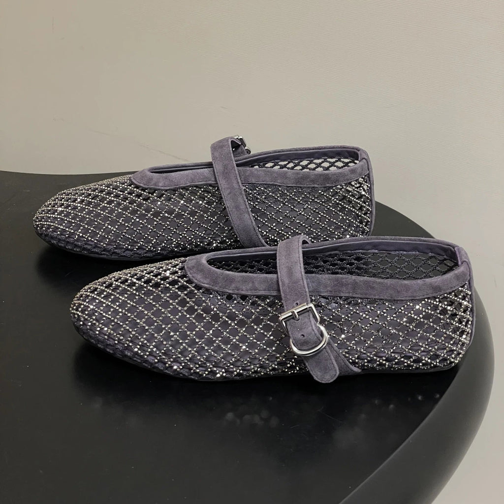 Black Rhinestone Mesh Ballet Flats – Women's Comfortable Everyday Ballet Flats