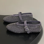 Black Rhinestone Mesh Ballet Flats – Women's Comfortable Everyday Ballet Flats