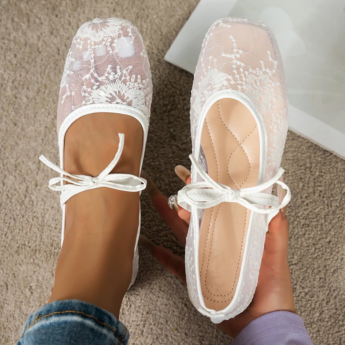 White Mesh Ballet Flats – Women's Comfortable Everyday Ballet Flats