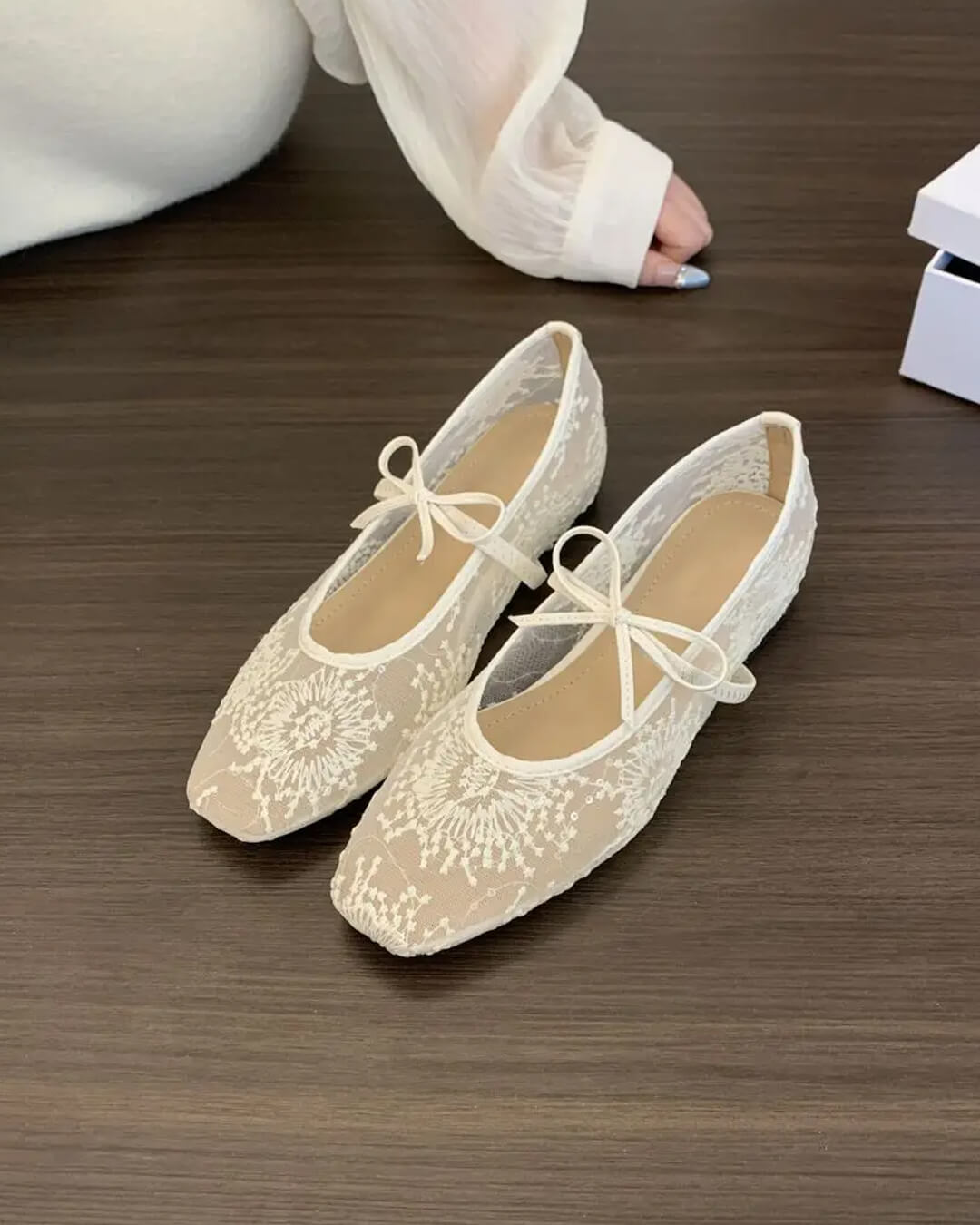 White Mesh Ballet Flats – Women's Comfortable Everyday Ballet Flats