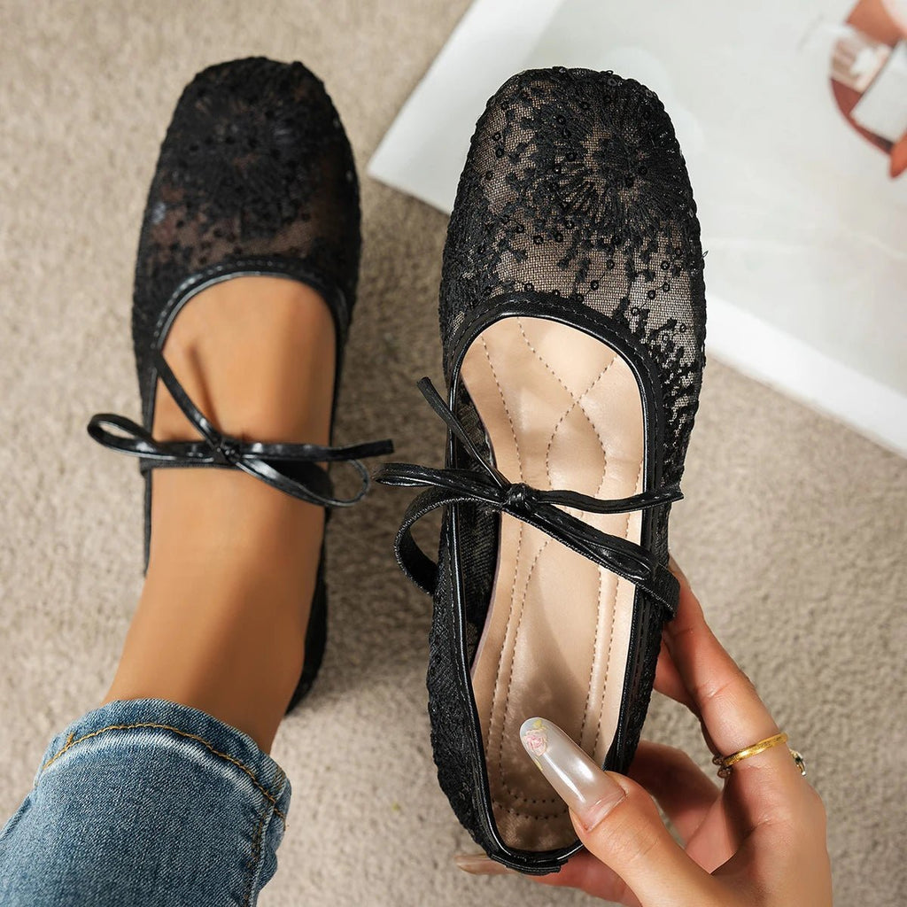 White Mesh Ballet Flats – Women's Comfortable Everyday Ballet Flats