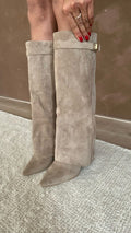 Taupe Suede Boots – Women's Autumn Winter Boots