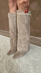Taupe Suede Boots – Women's Autumn Winter Boots