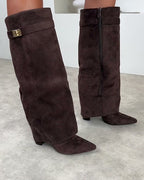 Taupe Suede Boots – Women's Autumn Winter Boots