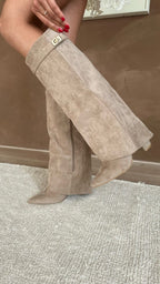 Taupe Suede Boots – Women's Autumn Winter Boots