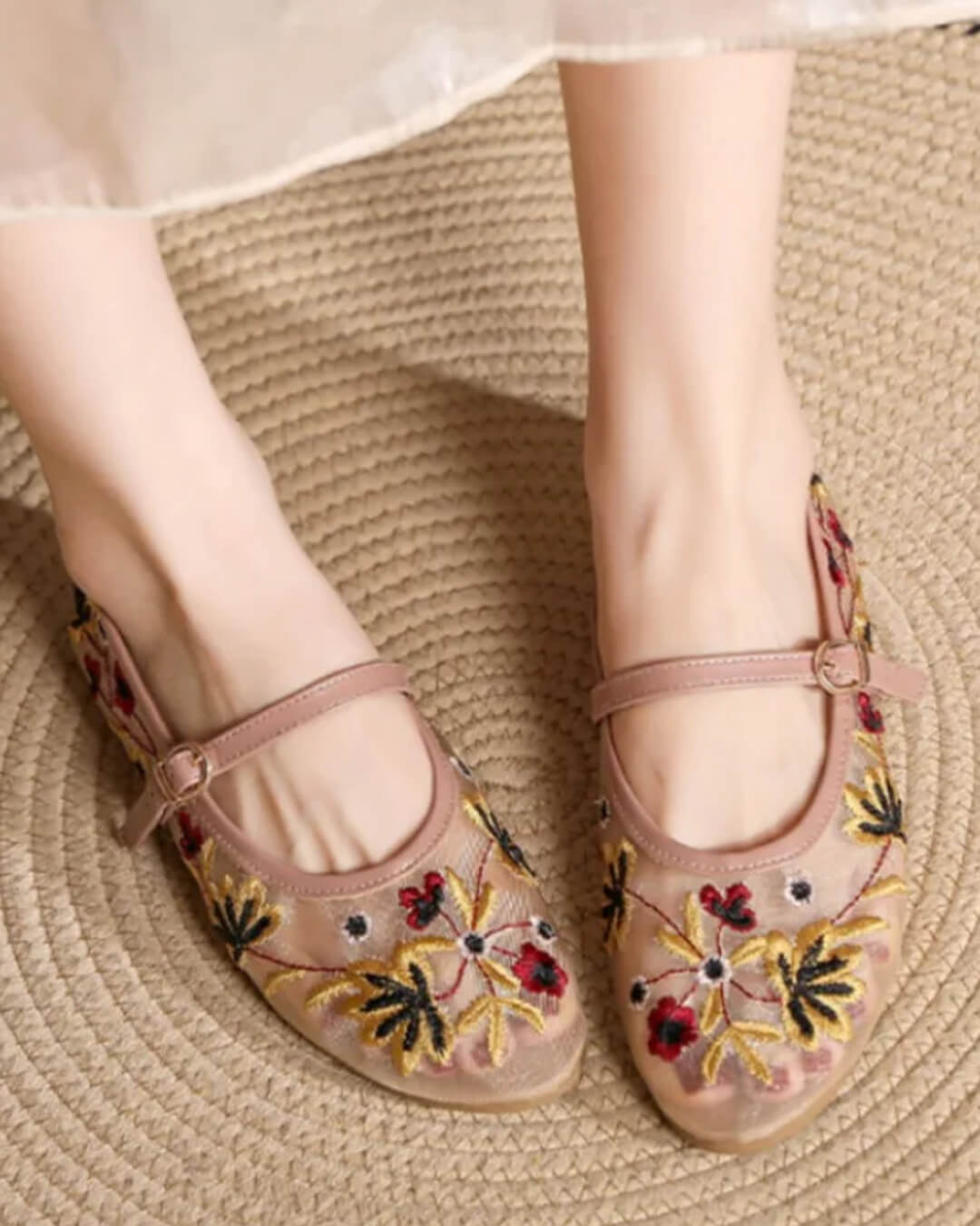 Apricot Embroidered Ballet Flats – Women's Comfortable Everyday Ballet Flats