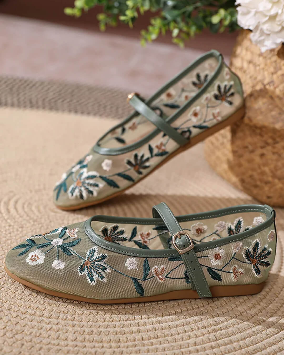 Apricot Embroidered Ballet Flats – Women's Comfortable Everyday Ballet Flats