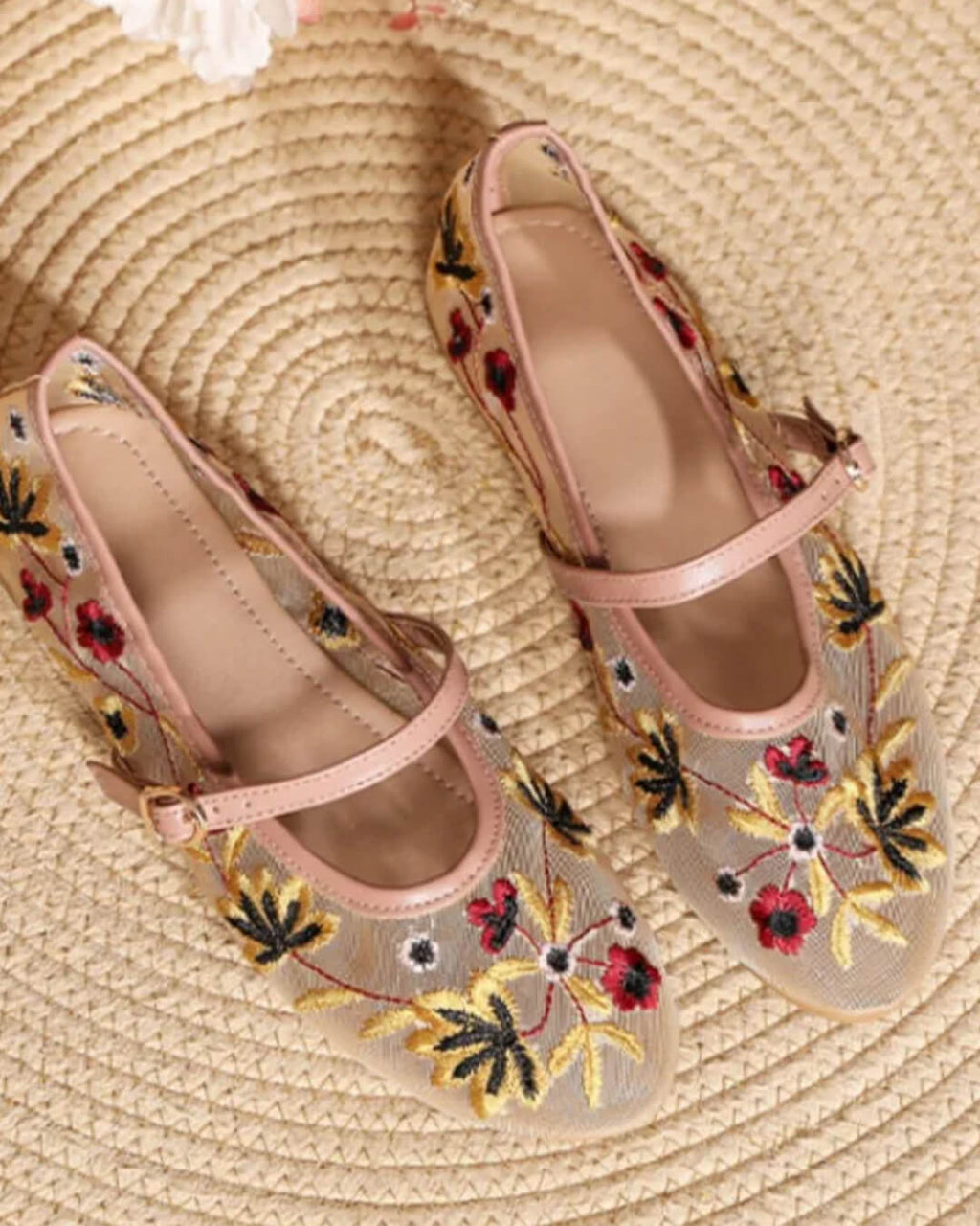 Apricot Embroidered Ballet Flats – Women's Comfortable Everyday Ballet Flats