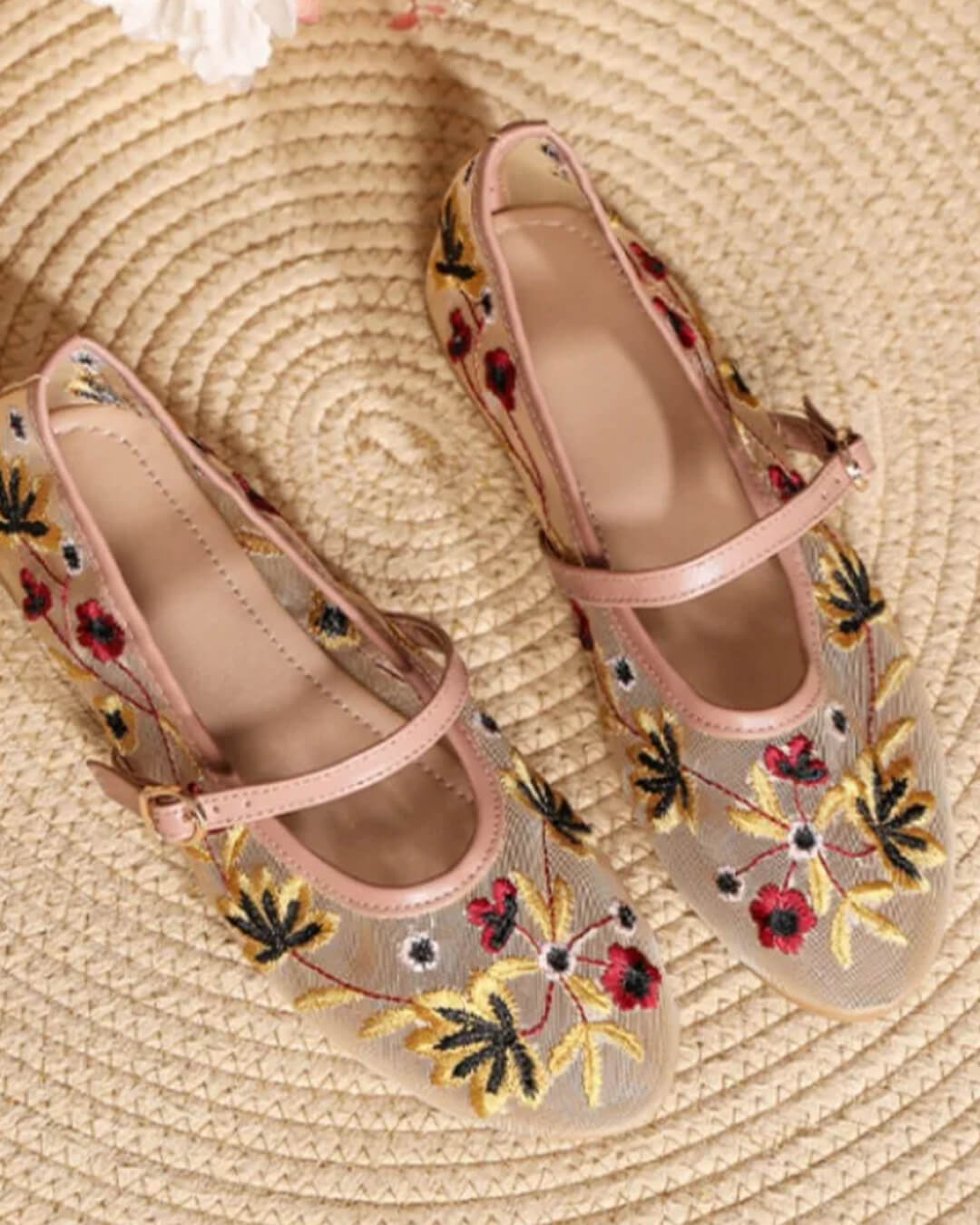 Apricot Embroidered Ballet Flats – Women's Comfortable Everyday Ballet Flats