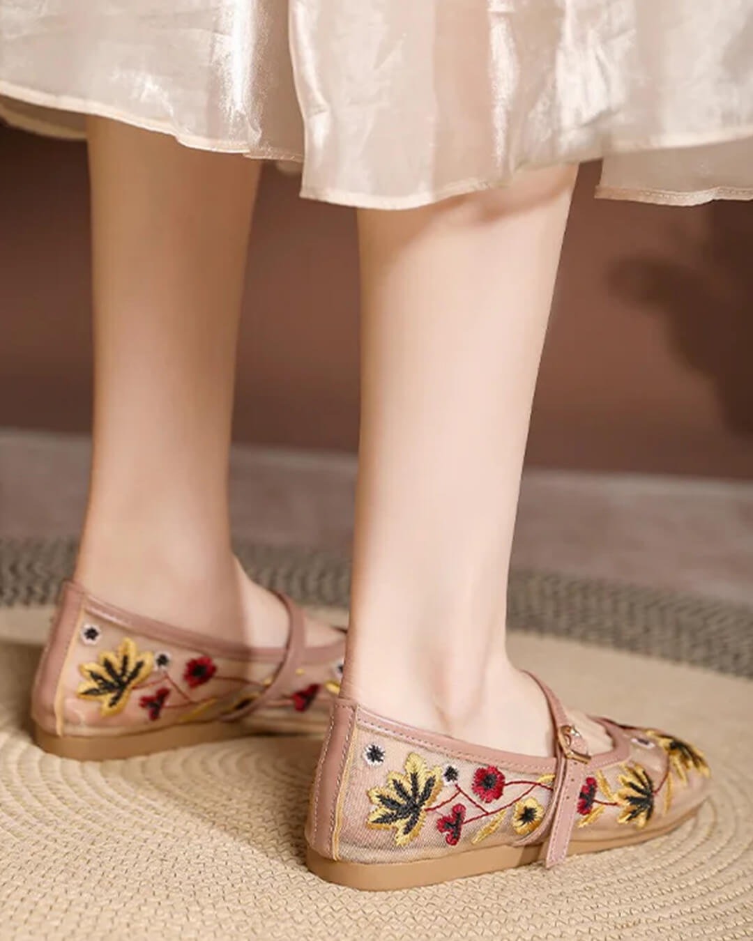 Apricot Embroidered Ballet Flats – Women's Comfortable Everyday Ballet Flats