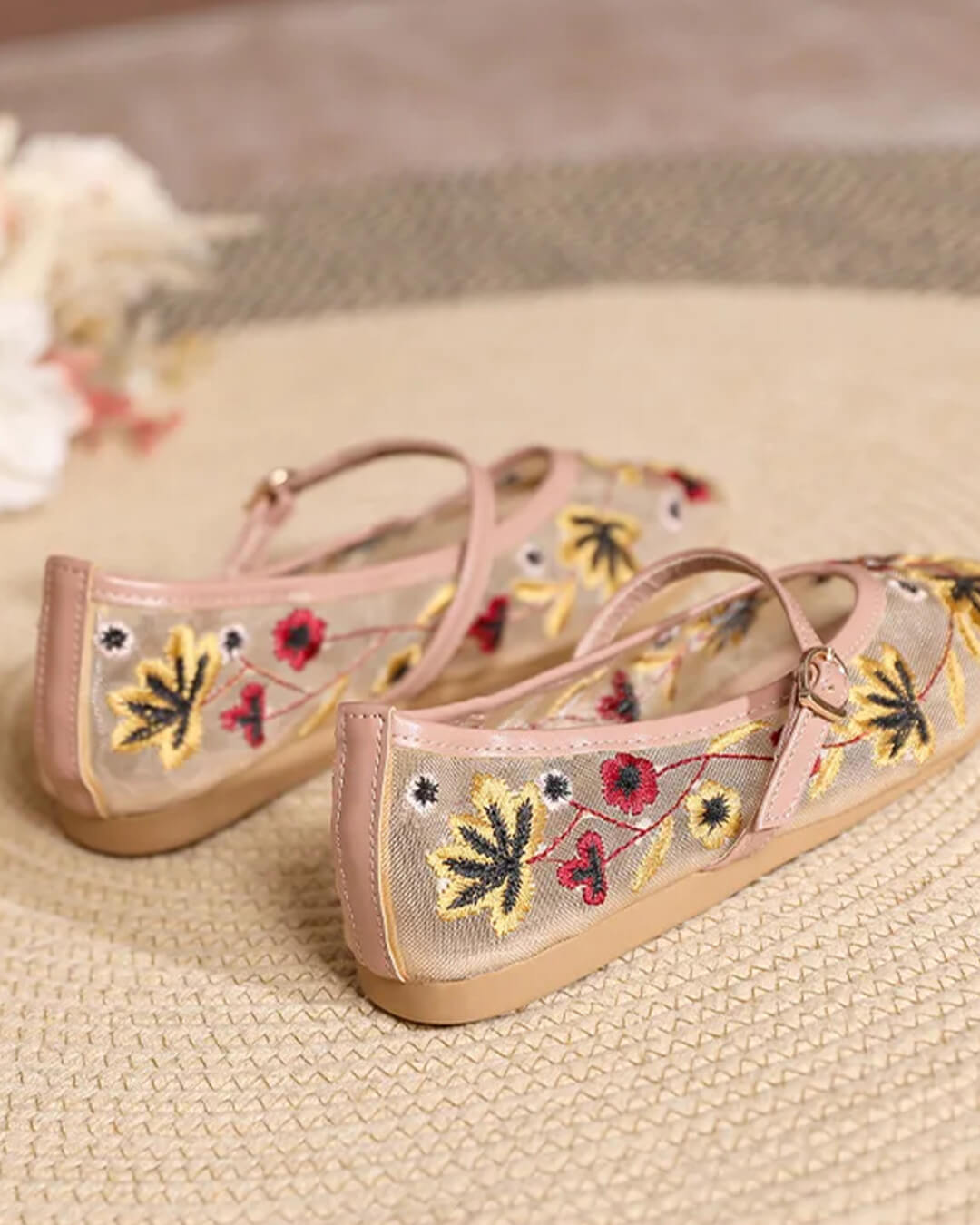 Apricot Embroidered Ballet Flats – Women's Comfortable Everyday Ballet Flats