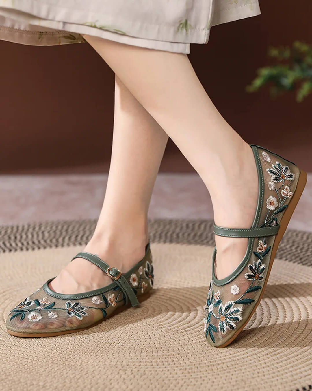 Apricot Embroidered Ballet Flats – Women's Comfortable Everyday Ballet Flats