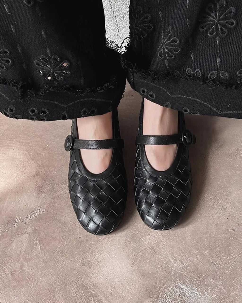 Woven Leather Flat Shoes – Women's Comfortable Everyday Flats