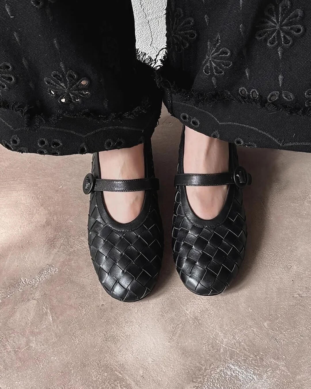 Woven Leather Flat Shoes – Women's Comfortable Everyday Flats