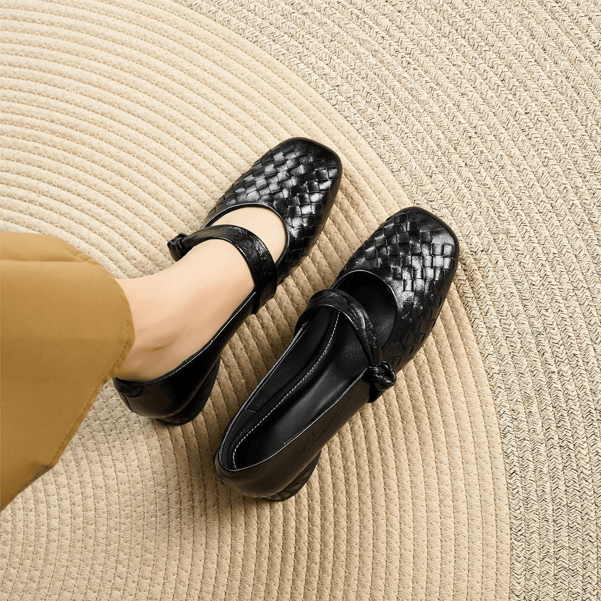 Woven Leather Flat Shoes – Women's Comfortable Everyday Flats