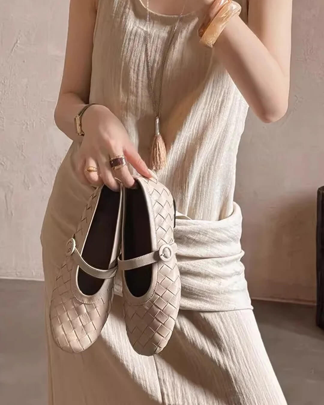 Woven Leather Flat Shoes – Women's Comfortable Everyday Flats