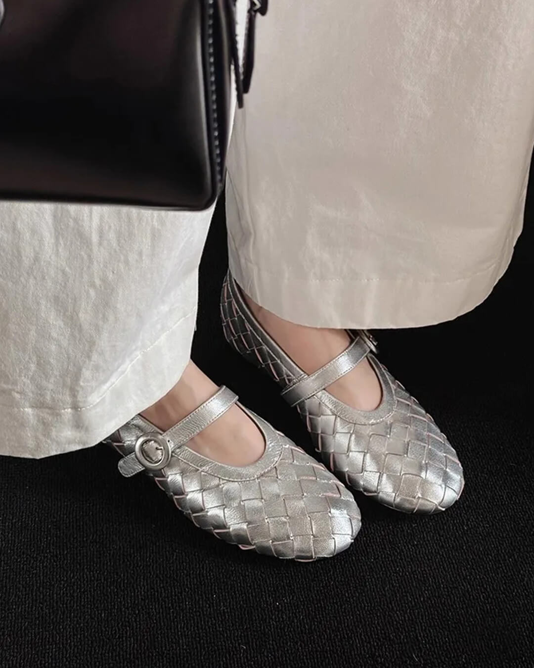 Woven Leather Flat Shoes – Women's Comfortable Everyday Flats