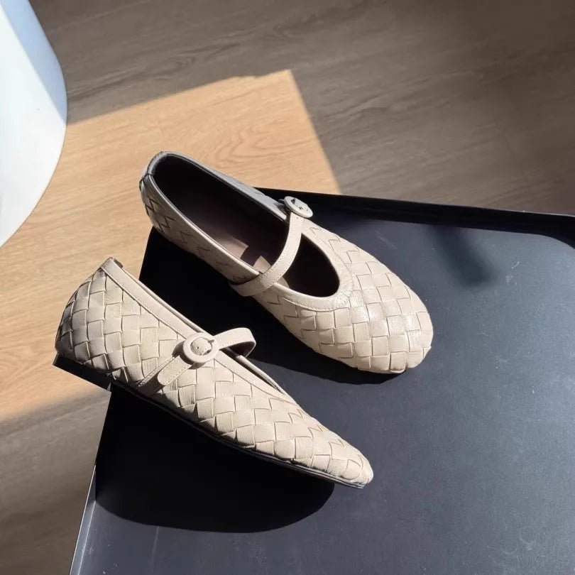 Woven Leather Flat Shoes – Women's Comfortable Everyday Flats