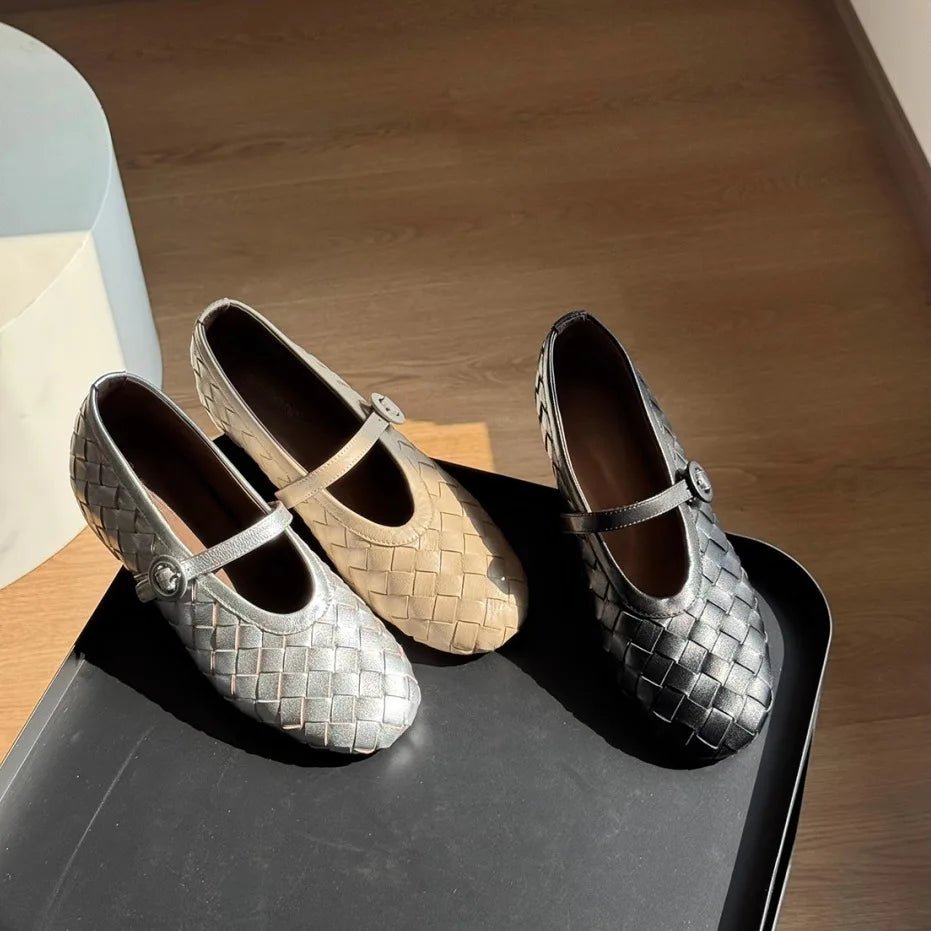 Woven Leather Flat Shoes – Women's Comfortable Everyday Flats