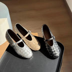 Woven Leather Flat Shoes – Women's Comfortable Everyday Flats