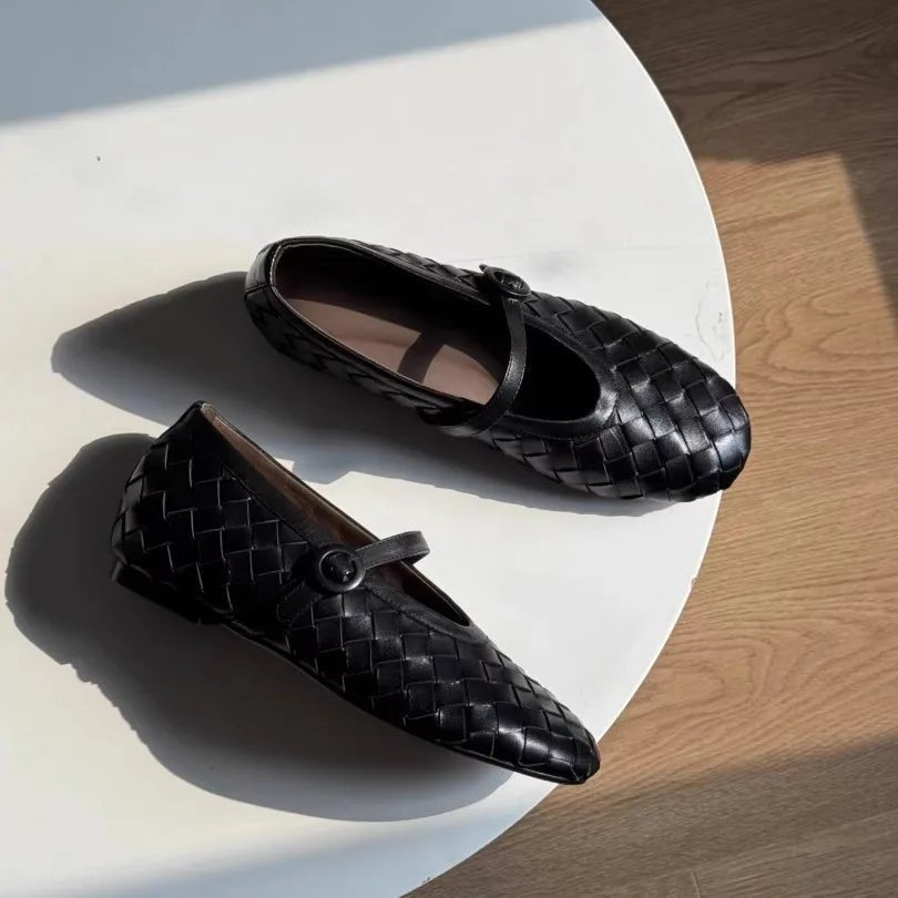 Woven Leather Flat Shoes – Women's Comfortable Everyday Flats
