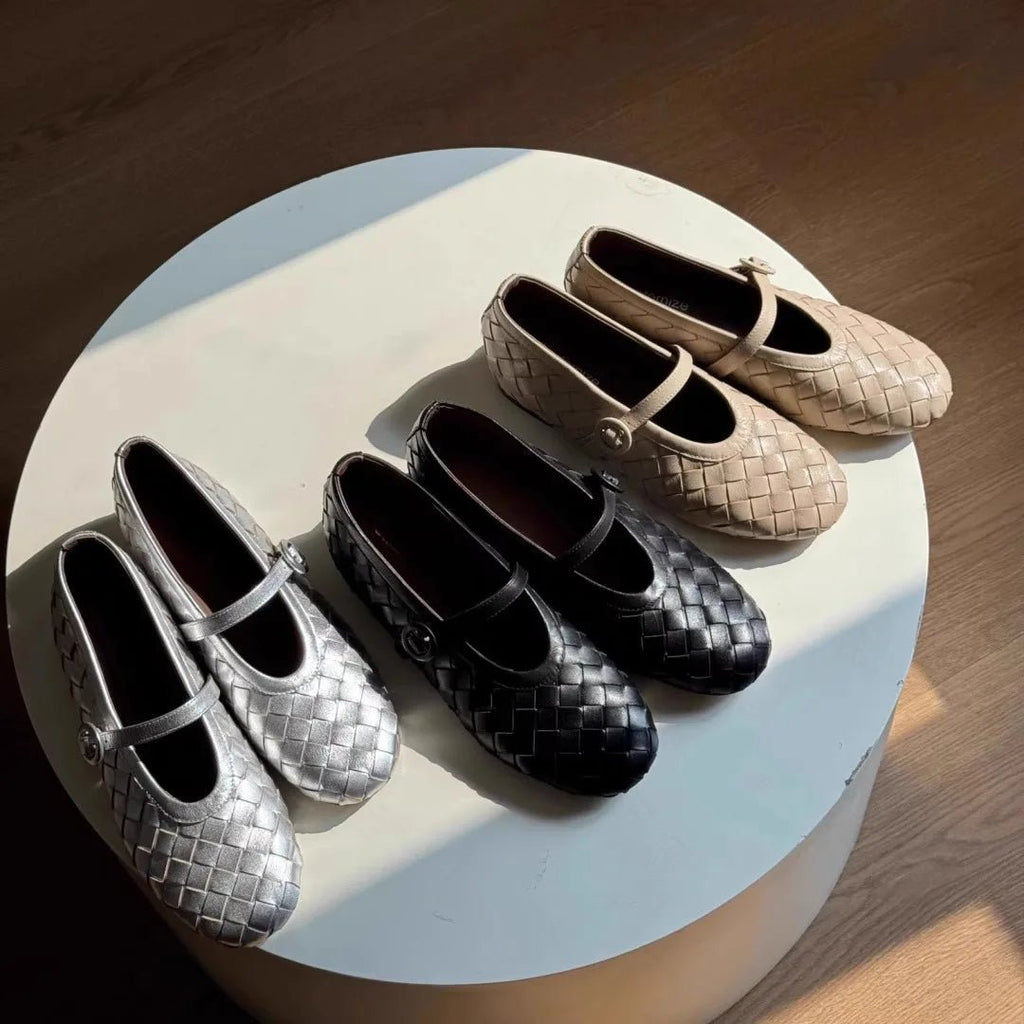 Woven Leather Flat Shoes – Women's Comfortable Everyday Flats