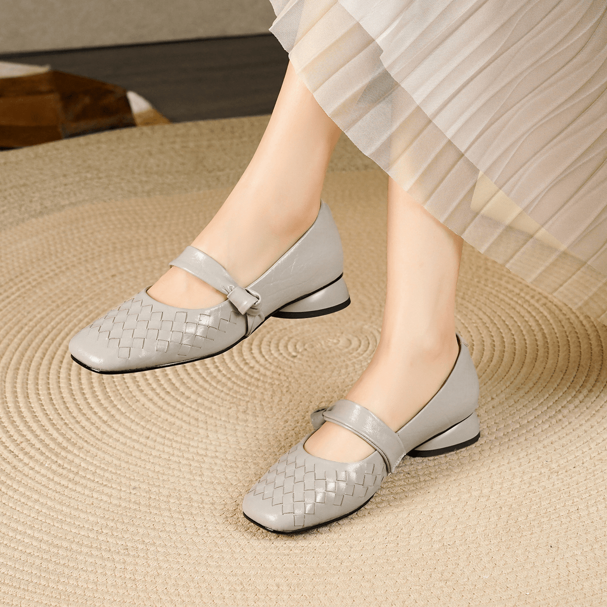 Woven Leather Flat Shoes – Women's Comfortable Everyday Flats