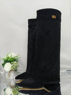 Beige Suede High Boots – Women's Autumn Winter Boots
