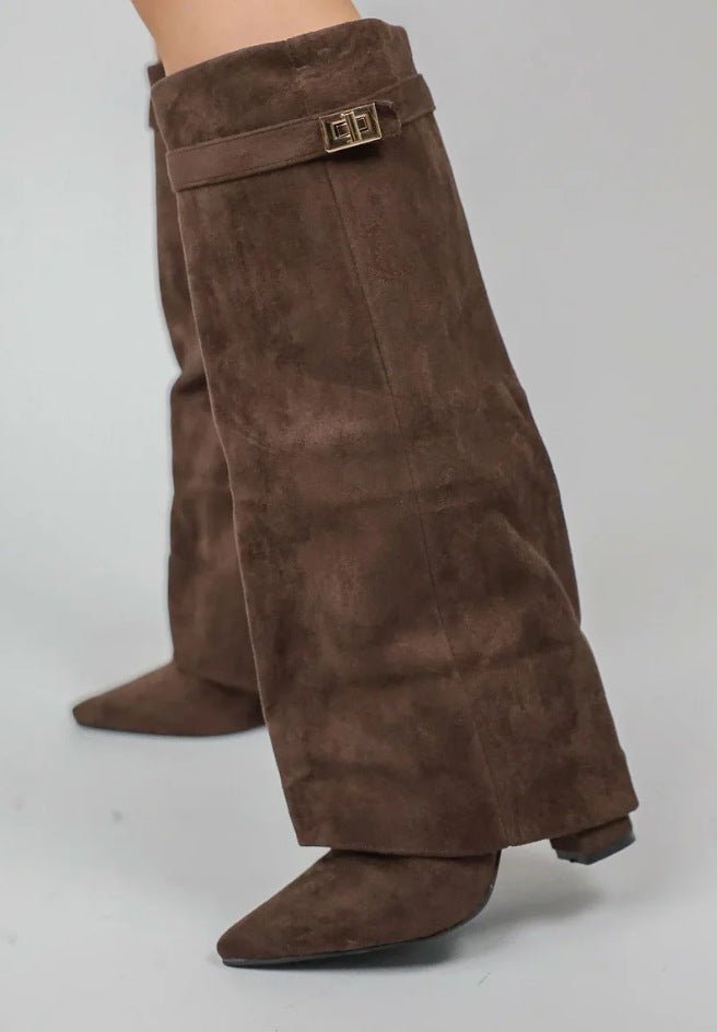 Beige Suede High Boots – Women's Autumn Winter Boots