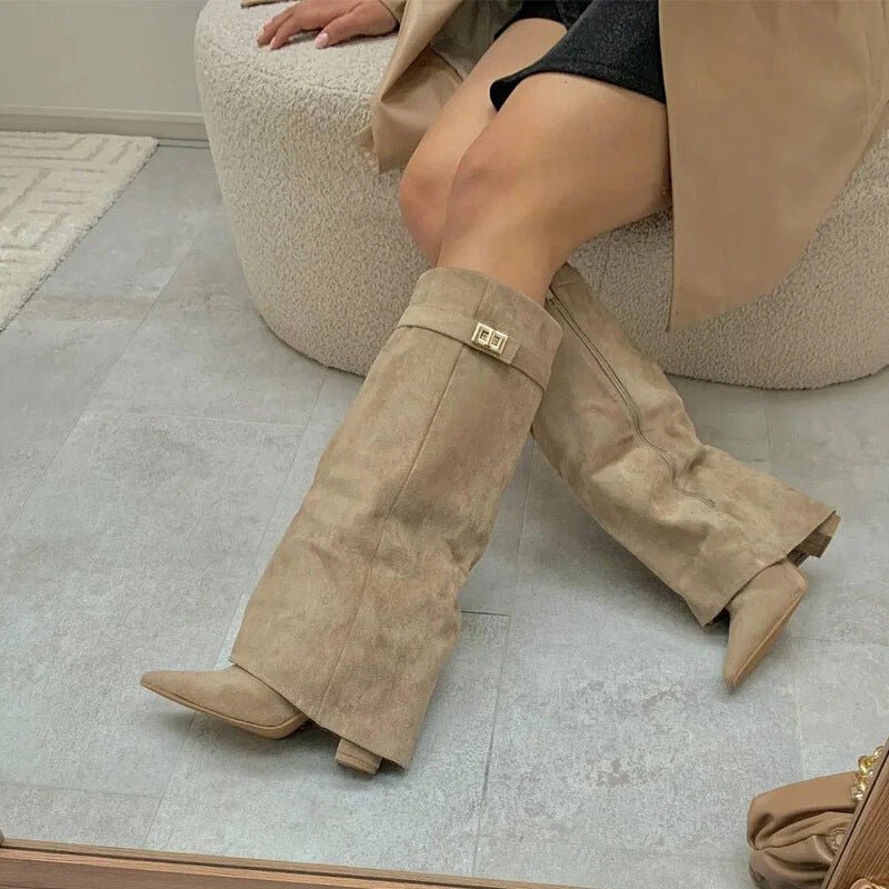 Beige Suede High Boots – Women's Autumn Winter Boots