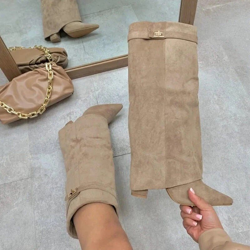 Beige Suede High Boots – Women's Autumn Winter Boots