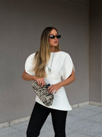 White Tricot Balloon Sleeve Top – Women's Summer Top