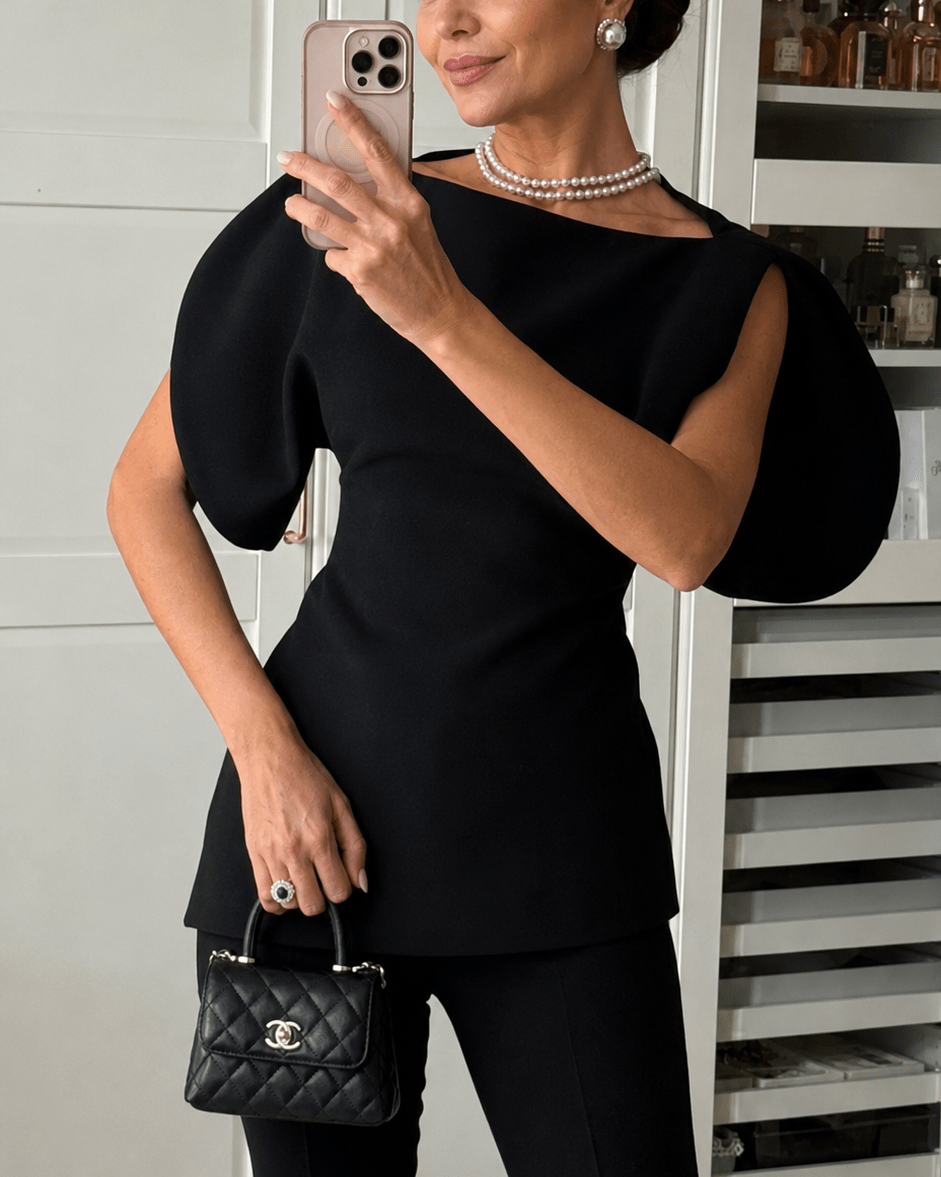 White Tricot Balloon Sleeve Top – Women's Summer Top