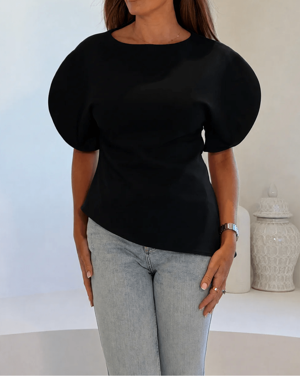 White Tricot Balloon Sleeve Top – Women's Summer Top