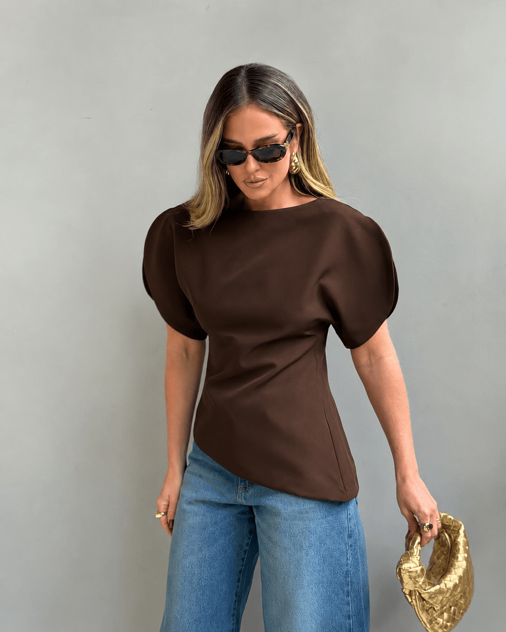 White Tricot Balloon Sleeve Top – Women's Summer Top