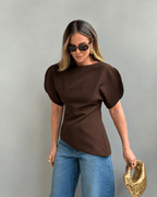 White Tricot Balloon Sleeve Top – Women's Summer Top