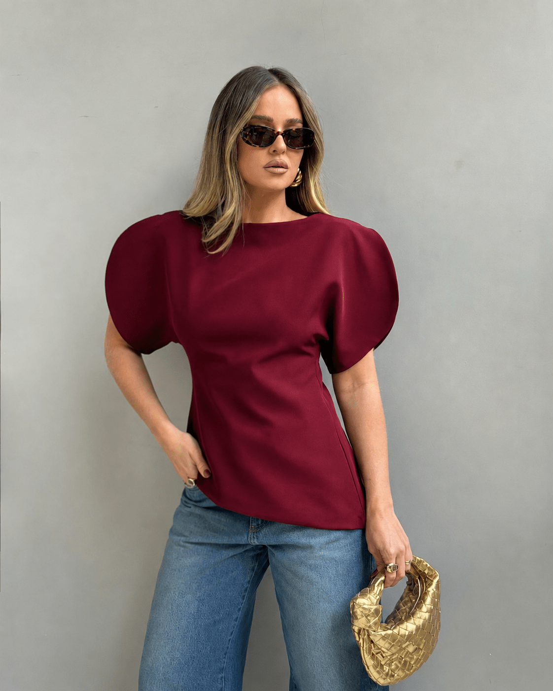 White Tricot Balloon Sleeve Top – Women's Summer Top