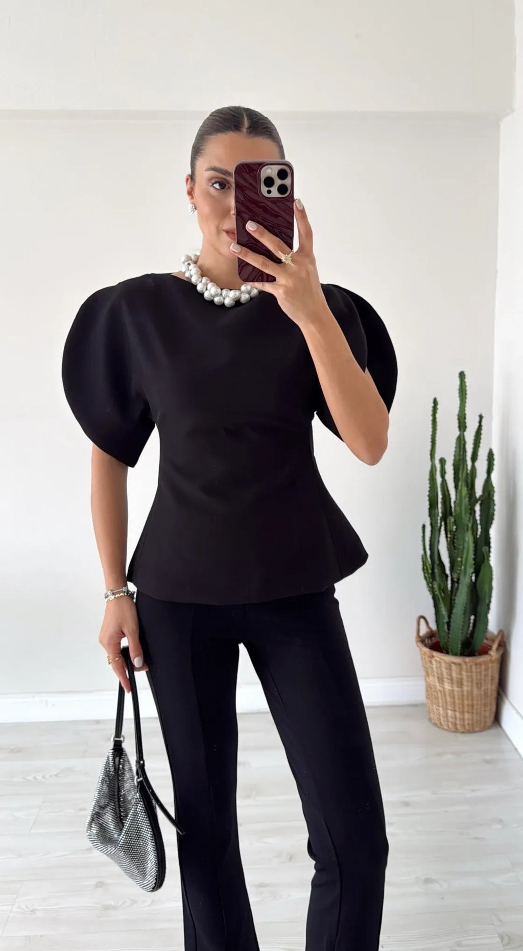White Tricot Balloon Sleeve Top – Women's Summer Top