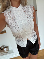 White Mandarin Sleeveless Lace Top – Women's Summer Top